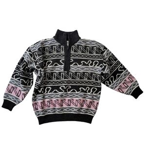 VTG BP Nordstrom 100% Shetland Wool Quarter Zip Funky Fair Isle Knit Sweater
